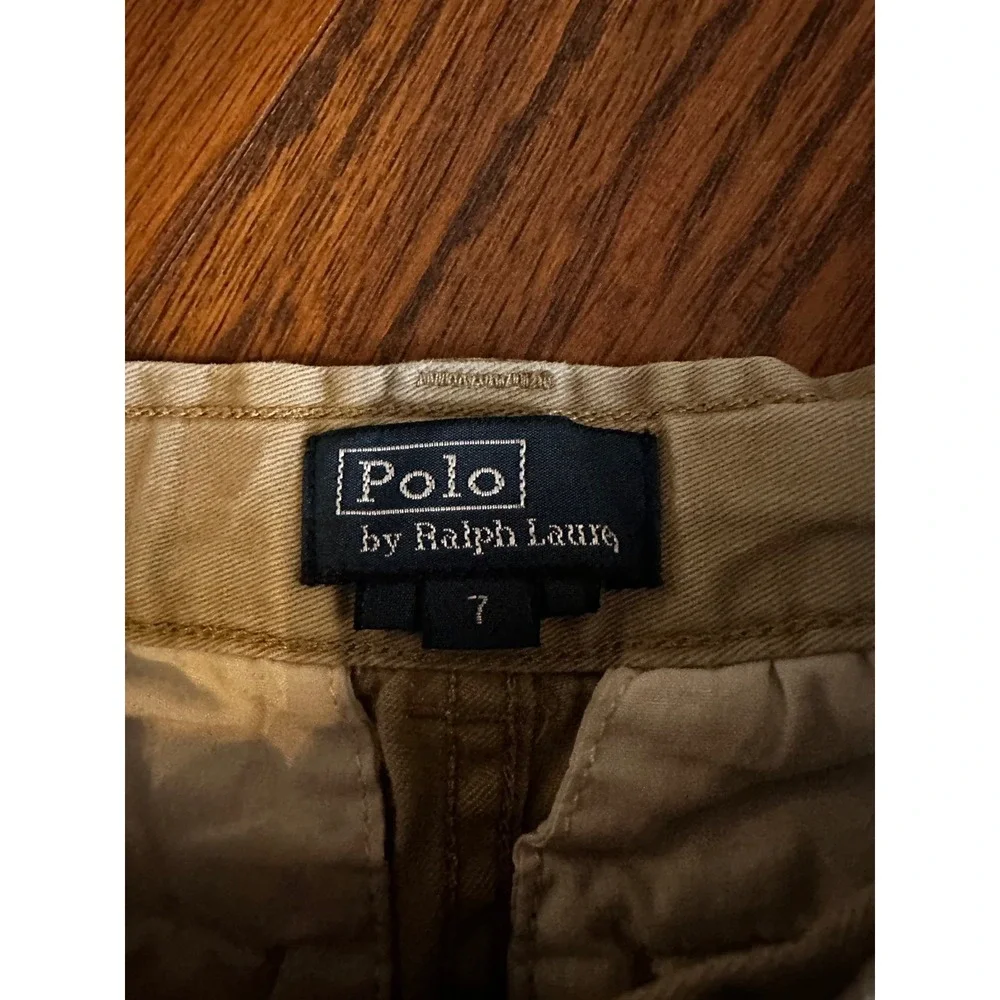 Polo Ralph Lauren Boys Khaki Cargo Shorts Classic Polo Chino Size 7 Tan